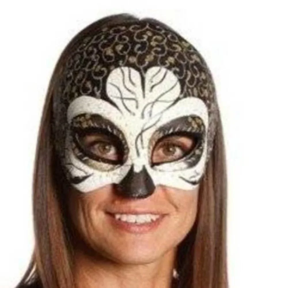 Masquerade Mask Halloween Mardi Gras White & Gold Half Cat Eye Ceramic